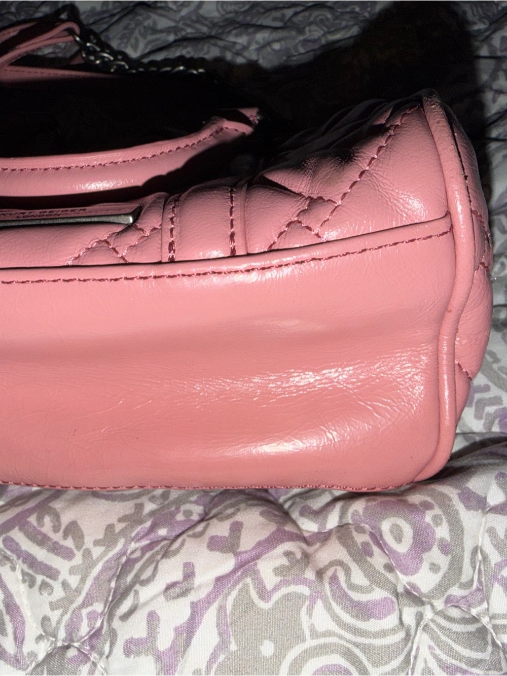 Quilted Pink Leather Top-Handle Women's Bag - Picture 6 of 9